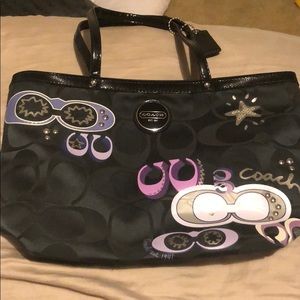 Black and Purple Coach Tote